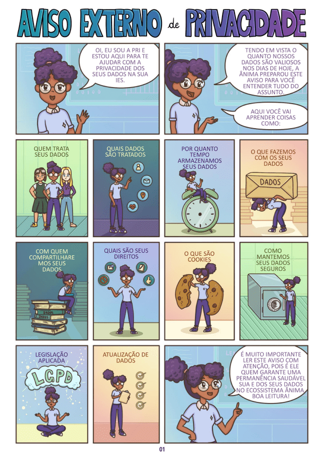 História em Quadrinhos sobre como lidamos com privacidade no site Instituto Ânima.